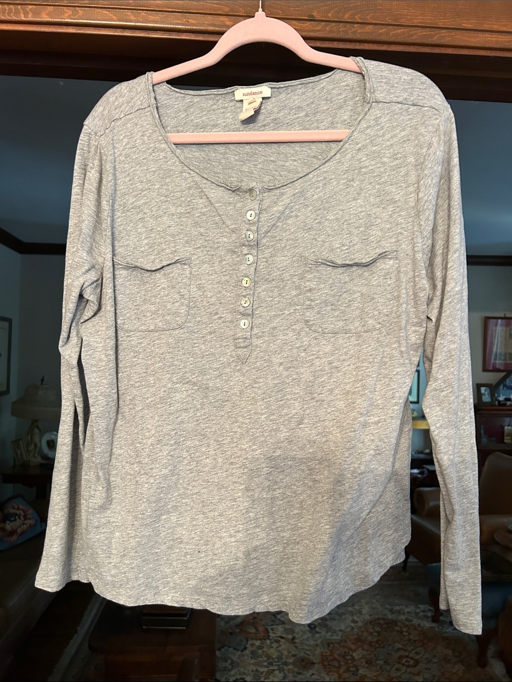 Sundance Light Gray Long-Sleeve Henley Tee